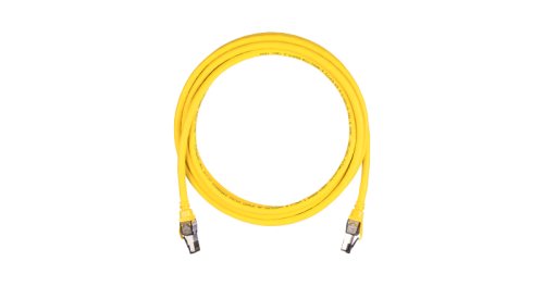 Коммутационный шнур NIKOMAX S/FTP 4 пары, Кат.8 (Класс I), 2000МГц, 2хRJ45/8P8C, T568B, заливной, с защитой защелки, многожильный, BC (чистая медь), 24AWG (7х0,195мм), LSZH нг(А)-HFLTx, желтый, 2м | код NMC-PC4SI55B-020-C-YL | NIKOMAX Серия