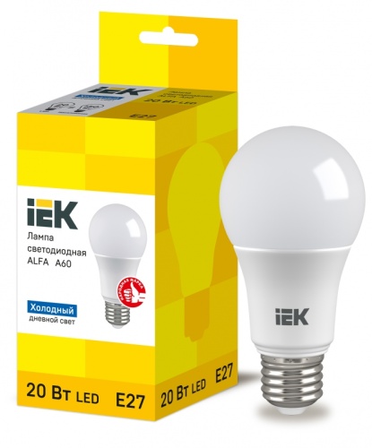 Лампа LED ALFA A60 груша 20Вт 230В 6500К E27 IEK | код LLA-A60-20-230-65-E27 | IEK