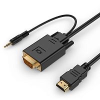 Кабель HDMI->VGA Cablexpert A-HDMI-VGA-03-10, 19M/15M + 3.5Jack, 3м, черный, позол.разъемы, пакет | код A-HDMI-VGA-03-10 | Cablexpert