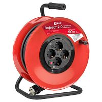 Удлинитель на катушке "Гефест 2,0" 4 гнезда 50м с заземлением и предохранителем КГ 3*2,5 16А/3,5кВт PROxima | код UKG02-16-R325-4-50 | EKF