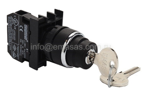 Кнопка с ключом 0-1, с фиксацией, ключ вынимается во всех положениях (1НО), B100AC20 | код B100AC20 | EMAS