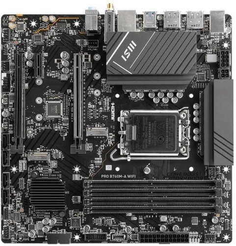 Материнская плата MSI PRO B760M-A WIFI Soc-1700 Intel B760 4xDDR5 mATX AC`97 8ch(7.1) 2.5Gg+HDMI+DP | код 1971050 | MSI
