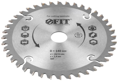 Диск пильный для циркулярных пил по ламинату 140x20/16x40T | код 37765 | FIT фото 2