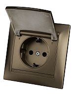 Розетка 2П+З 16А 250В IP44 с защ. шт. с крышкой бронза Лама TDM | код SQ1815-0714 | TDM