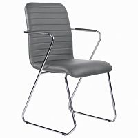 Кресло для приемных и переговорных BRABIX Visit CF-101, хром, экокожа, темно-серое | код 532561 | BRABIX