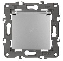 Розетка 2P+E Schuko со шторками с крышкой, 16А-250В, Эра Elegance, алюминий, 14-2103-03 | код Б0034280 | ЭРА