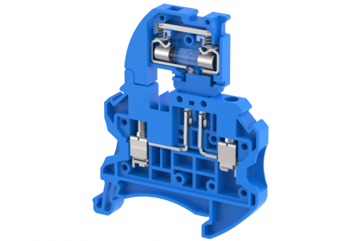Клемма проходная винтовая 4 мм2 под предохранитель, со светодиодом, на 2 подключения, синяя TQF4AD24V-BLUE | код 1203290241 | Elmex