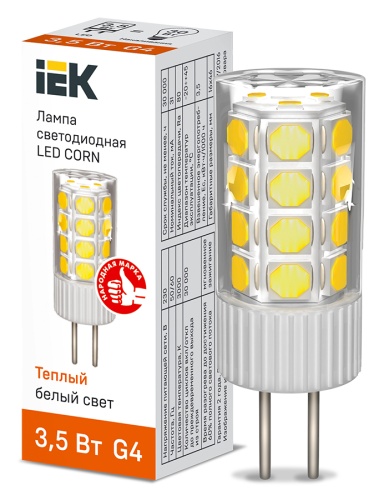 Лампа светодиодная CORN капсула 3,5Вт 230В 3000К керамика G4 | код LLE-CORN-4-230-30-G4 | IEK
