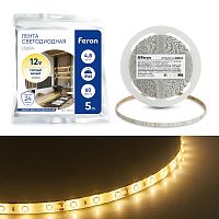 Лента светодиодная 60SMD(2835)/м 4.8Вт/м 12В IP65 3000К LS604 (уп.5м) FERON 27640
