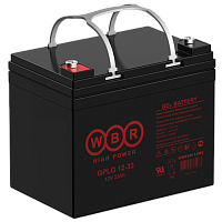 WBR GPLG12-33 Гелиевая аккумуляторная батарея для ИБП, напряжение: 12В, ёмкость: 33Ач, клеммы типа: Под болт М6 / Под болт с гайкой М8, Размеры ДШВ: 195x130x167мм, вес: 10,1кг. Срок службы: 12 лет. | код WBR GPLG12-33 | WBR