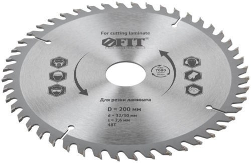 Диск пильный для циркулярных пил по ламинату 200x32/30x48T | код 37779 | FIT фото 2