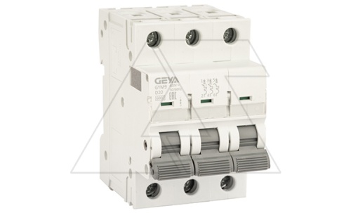 Авт. выключатель GYM9-3P-20D, 3P, 20A, хар-ка D, 6kA, 3M | код GYM93P20D | GEYA