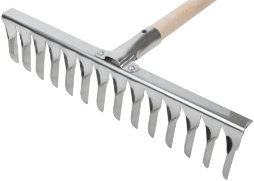 Грабли, витой зуб, нержавеющая сталь, 14 зубьев, с деревянным черенком | код 76984 | FIT