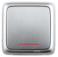 Выключатель 1-кл. ОП Альфа 10А IP20 250В с индикацией с монтаж. пластиной серебр. | код ВА10-116-06 | HEGEL