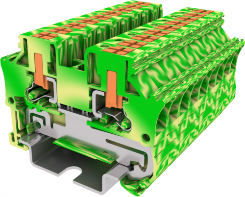 TPV4-2-PE Клемма TP 1-1 проходная боковой ввод, с заземл., Push-in, сеч.4мм2, желт-зел., шт | код TPV4-2-PE | SUPU