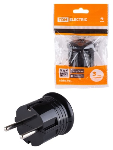 Вилка с/з круглая черная 10А 250В TDM | код SQ1806-0200 | TDM