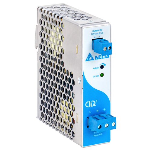 Блок питания импульсный CliQ II, 60W, 2.5А, 85_264VAC (120_375VDC) / 24VDC, DIN35, клемнная колодка, алюминиевый корпус | код DRP024V060W1BN | Delta Electronics