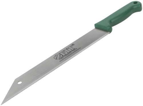 Нож для резки теплоизоляционных плит лезвие 340х50мм высокоуглеродистая сталь мягкая пластиковая ручка FIT 10640