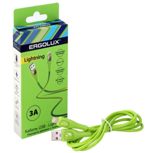 Кабель USB-Lightning ELX-CDC03-C05 3А 1.2м зарядка+передача данных коробка зел. Ergolux 15303 фото 3