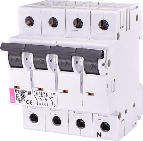 Автоматический выключатель ETIMAT 10 3p+N C 50А (6 kA) | код 002136721 | ETI