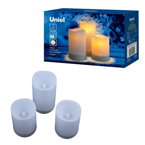 USL-S-816/PT150 CANDLE SET3 Садовый светильник на солнечной батарее Свеча, в наборе из 3 штук. 1 светодиод. Теплый белый свет. 1*АА Ni-Mh аккумулятор в/к. IP44. TM Uniel | код UL-00009381 | UNIEL