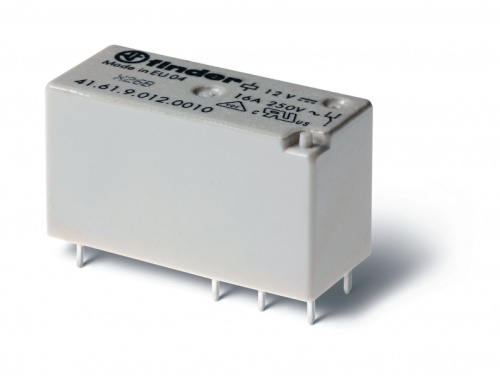 Низкопрофильное миниатюрное электромеханическое реле, монтаж на печатную плату, выводы с шагом 5мм, 1CO 16A, Контакты AgSnO2, катушка 6В DС, влагозащита RTIII | код 416190064011 | FINDER