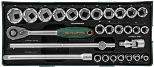 S04H4728SP Набор головок торцевых 1/2DR в ложементе, 8-34 мм, 28 предметов | код S04H4728SP | JONNESWAY