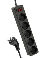 Удлинитель с сетевым фильтром 5х3м с заземл. 10А IP20 2.2кВт 3х0.75 индикатор сети черн. Космос FKsm3m-5g(B)