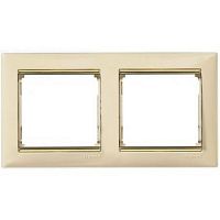 DIY Рамка 2-местная слоновая кость золотой штрих VALENA | код 695647 | IEK
