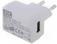Адаптер AC-DC, 5Вт, вход 90...264B AC 47...63 Гц, 135...370B DC, выход 5B/1A, изоляция 4242B AC, 42x33x24мм, -20...+50С, вилка Евро, выход USB тип A | код GS05E-USB | MeanWell