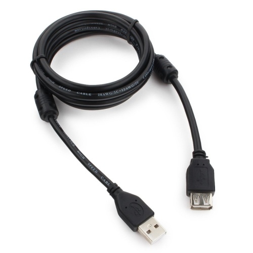 Кабель удлинитель USB2.0 Pro Cablexpert CCF2-USB2-AMAF-6, AM/AF, 1.8м, экран, 2феррит.кольца, черный, пакет | код CCF2-USB2-AMAF-6 | Cablexpert