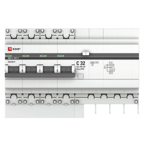 Дифференциальный автомат АД-4 32А/300мА (х-ка C, АС, электронный) 4,5кА PROxima | код DA4-32-300-pro | EKF фото 5