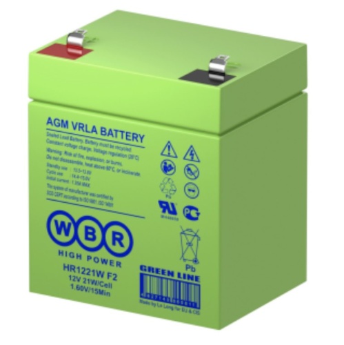 WBR HR1221W Аккумуляторная батарея для ИБП, напряжение: 12В, ёмкость: 5,5Ач, клеммы типа: F2, Размеры ВШГ: 107x70x90мм, вес: 2кг. Срок службы: 8 лет. | код WBR HR1221W | WBR