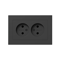 Эпика Механизм розетки двойной 16А без заземления без шторок с рамкой черный EKF | код UP1-SOB-200 | EKF