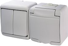 Микс_гориз. (2кл.выкл.+1-я роз.schuko_бел.кр.) (IP44/54) VRHH-2s | код 004668033 | ETI