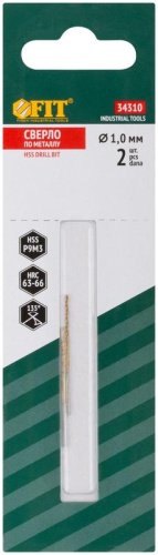 Сверла HSS по металлу, титановое покрытие, в блистере 1.0 мм (2 шт) | код 34310 | FIT
