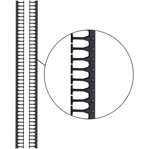 Кабельная гребенка 42U с пальцами глубиной 169 мм, для шкафов LANMASTER DCS шириной 800 мм, 2 шт. в компл., черная | код LAN-DC-CB-42Ux8-PF/L | LANMASTER