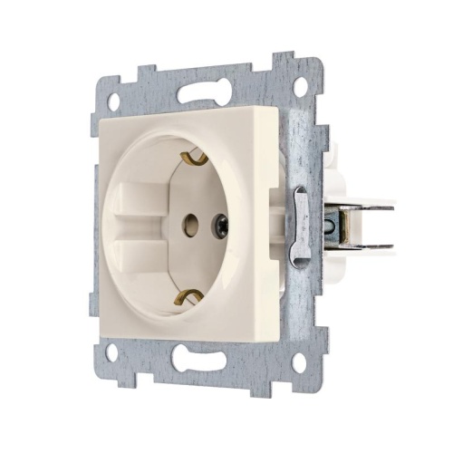 Аксиома Механизм розетки одноместной с заземл контактом со шторкой скрытой установки 454, слоновая кость | код 122003 | Кунцево-Электро фото 2