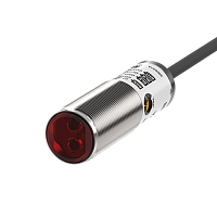 Фотоэлектрический датчик цилиндрический O18 L63мм, материал корпуса: нержавеющая сталь 316L, диффузный, положение излучателя/приемника фронтальное, инфракрасный LED (850нм), расстояние срабатывания: 100мм, время срабатывания: 1мс, регулировка чувствитель