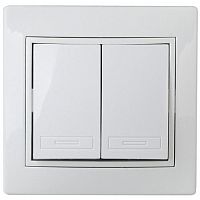 Переключатель Intro Plano 1-107-01 двухклавишный, 10А-250В, IP20, СУ, белый | код Б0053802 | ЭРА
