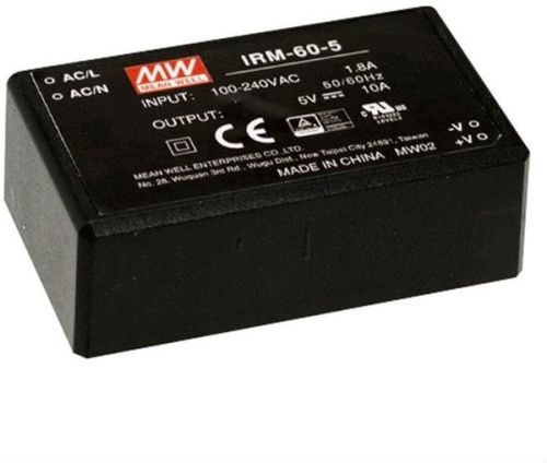 Источник питания AC-DC, 50 Вт, вход 85...264В AC 47...440 Гц, выход 5В/10А, изоляция 3000В AC, на площадке под винт, 109x52.5x33.5мм, -30...+70C | код IRM-60-5ST | MeanWell