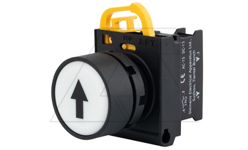 Кнопка плоская PB3E, белая Черная стрелка, без фиксации, без подсветки, 1NO, 6A 230VAC/24VDC, 22mm, IP65 | код PB3E-FM0S10S99/W00 | АРТ