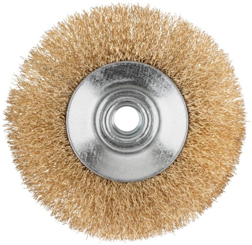 Корщетка-колесо с наклоном, гайка М14, стальная латунированная волнистая проволока 115 мм, блистер | код 39084 | FIT фото 6 Корщетка-колесо с наклоном, гайка М14, стальная латунированная волнистая проволока 115 мм, блистер | код 39084 | FIT фото 6
