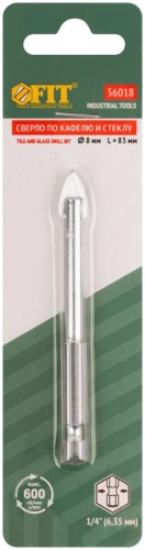 Сверло по кафелю шестигранный U-хвостовик под биту 8мм FIT 36018 фото 3