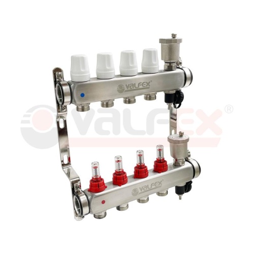 Группа коллекторная 1дюйм х 5 вых. евроконус 3/4дюйм со встроен. расходомерами и регулир. клапанами в сборе нерж. сталь (2) К | код VF.586.0605 | VALFEX