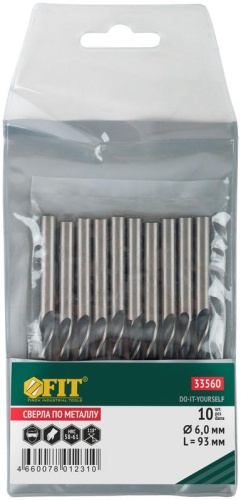 Сверла по металлу HSS черненые 6.0x93 мм (10 шт) | код 33560 | FIT фото 3