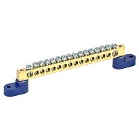 Шина N нулевая 8х12 мм на двух угловых синих изоляторах 16 групп REXANT | код 11-2337 | REXANT