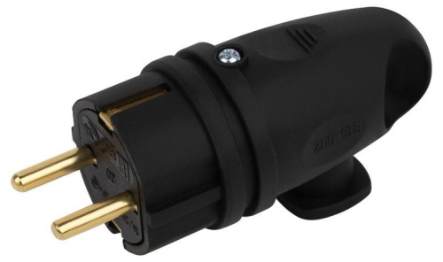 Вилка VX11-B-IP44 16А IP44 с кольцом угловая с заземл. каучук черн. ЭРА | код Б0055416 | Эра