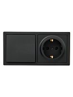 Блок выключатель 1-клав. и розетка 1-местн с заземл. LETO черн. бархат горизонталь LEZARD 752-4200-170BAP