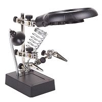 Держатель "третья рука" с лупой х2.5 подставка под паяльник LED подсветка | Код. 12-0250 | Rexant